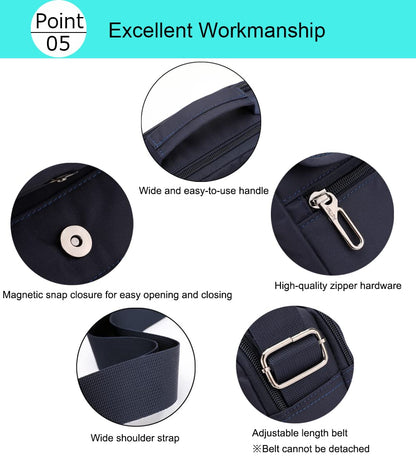natyrlpog Men's Shoulder Bag Nylon Messenger Bag Crossbody Purse Waterproof Lightweight for Travel Work Outdoor Black Small