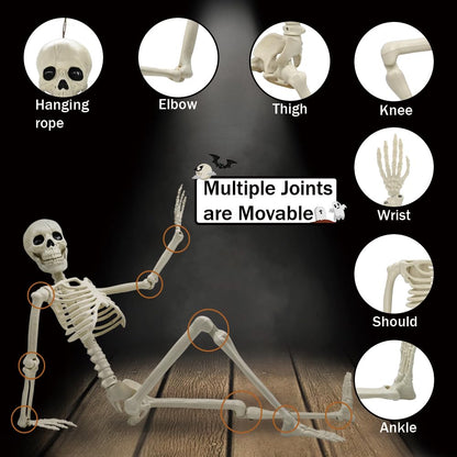 UMEELR 36in/3ft Life Size Posable Skeleton, Plastic Full Body with Movable Joints Skeleton for Halloween Party Prop Graveyard Haunted House Decorations
