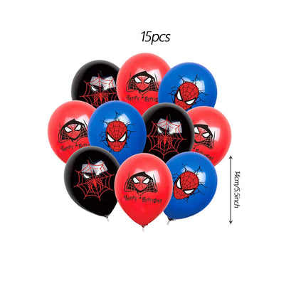 Cartoon spidey - themed birthday party supplies: "Happy Birthday" banner, 12inch latex balloons , 2 types of aluminium balloons hanging swirls,assemble the aluminum balloon