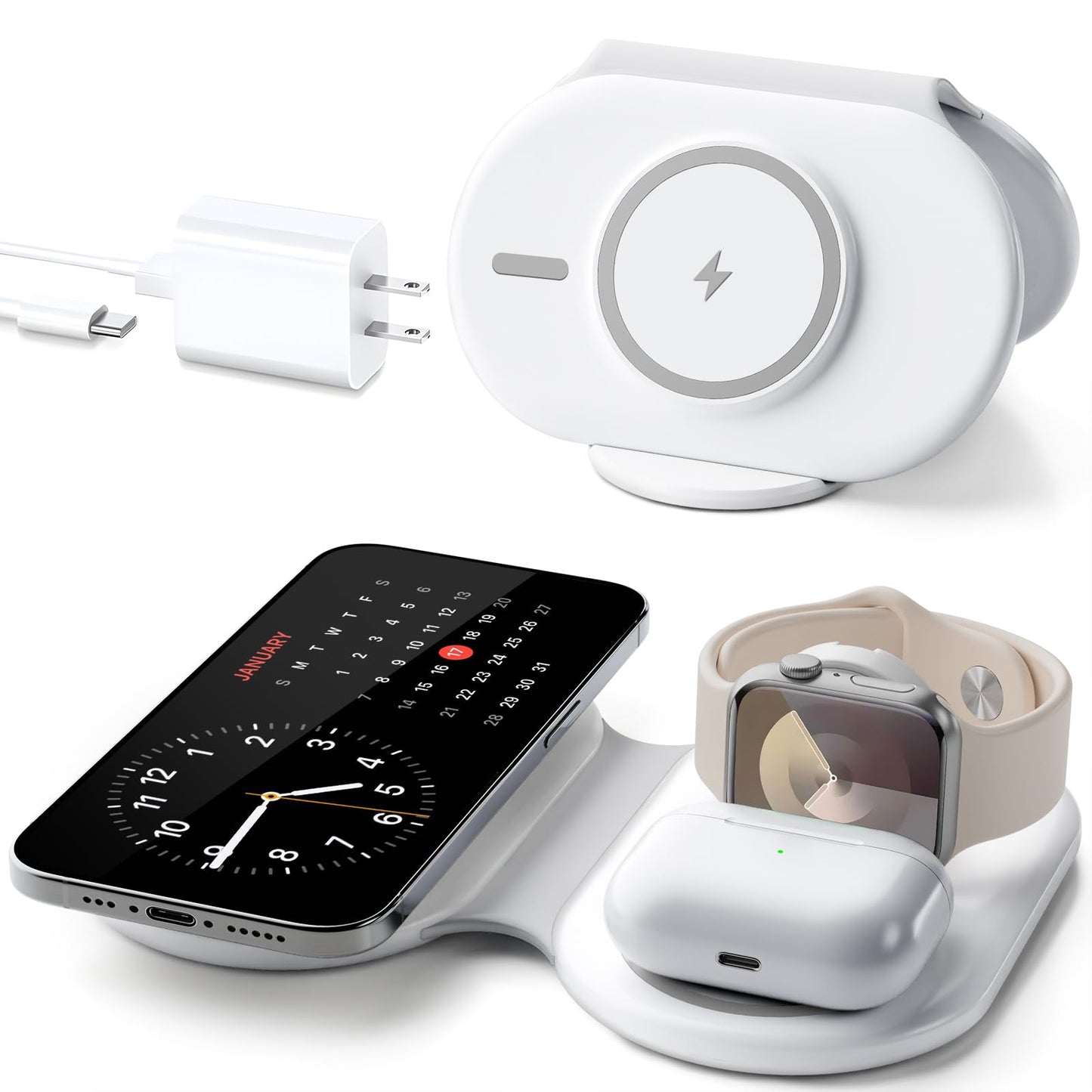 2025 Traveling Portable Wireless Mag-Safe Fast Charging Station,Magnetic 3 in 1 Charger for iPhone 17 16 15 14 13 12 Pro Max Plus,Apple Watch Series & Air pods 4 3 2 Pro-Gifts for Family
