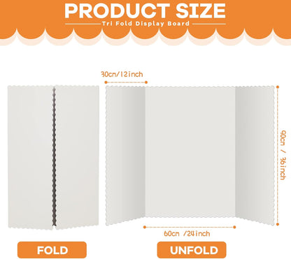 Henoyso 8 Pieces Tri Fold Poster Board Lightweight Fold Presentation Board for Science Fair Display(36 x 48 Inch,White)