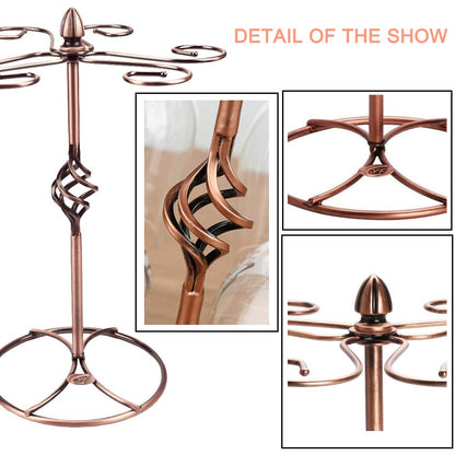 QPIX DIGITAL Wine Glass Rack, Bronze, Elegant Countertop Stemware Storage with 6 Hooks, Easy Assembly, Durable, 11"W x 11"L x 6"H