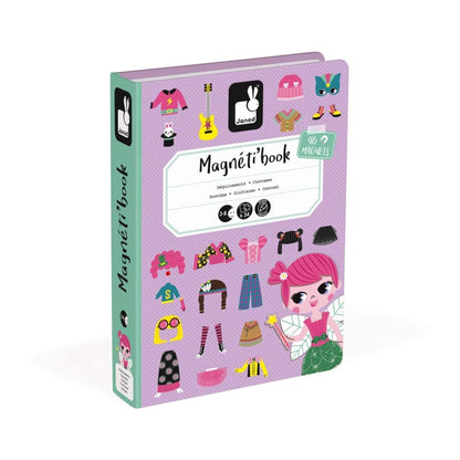 Janod - MagnetiBook 55 pc Magnetic Girl's Costumes Game - Creative Play - Enhances Creativity and Cognitive Skills - Portable Design, STEM Learning, Boosts Confidence