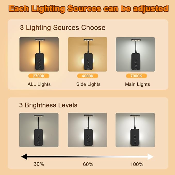 Ellasay Wall Mounted Reading Light: Dimmable LED Night Lights with Timer & Memory - Adjustable Gooseneck USB Powered - Easy Install for Kids Bedroom/Dorm Room/RV 2 Pack (Black)