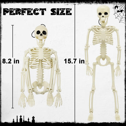UMEELR 6Pcs Posable Plastic Skeletons, 16" Halloween Hanging Skeleton with Movable Joints Small Human Body Skeleton for Yard Patio Lawn Garden Props Halloween Spooky Party Decor