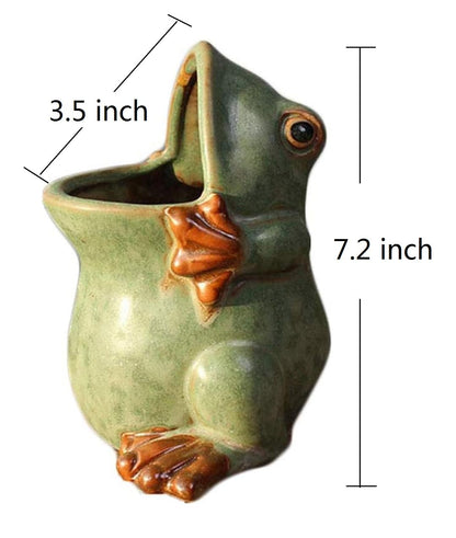 zmgmsmh Ceramic Succulent Plant Pot Cactus Plant Pot Flower Pot Container Planter with Drainage Hole Home Office Desk Garden Gift Idea Animal Shaped Flower Pot Cute Vase Pot (Large Frog)