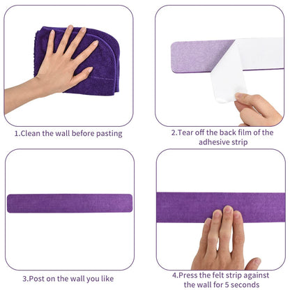 Vuzvuv 8 pcs Bulletin Board Bar Strips with 50 Pushpins & 10 Wooden Clip pins，Self Adhesive Cork Board for Wall，Felt Pin Board for School，Office Decor(Purple Rose)