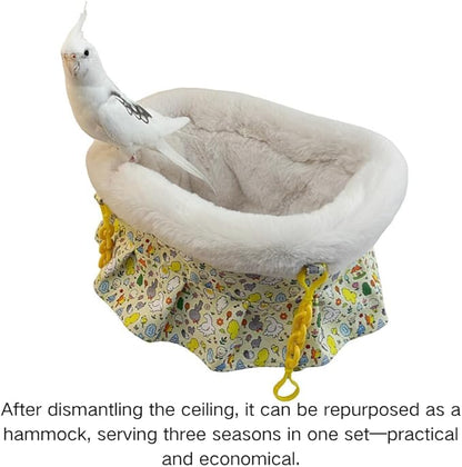 2 in 1 Warm Bird Carrier Bag, Bird Hammock Bed for Cage, Winter Travel Bag, Portable Parrot Outing Bag for Lovebird, Budgie, Conure, Quaker, Small Medium Birds (Purple,Large)