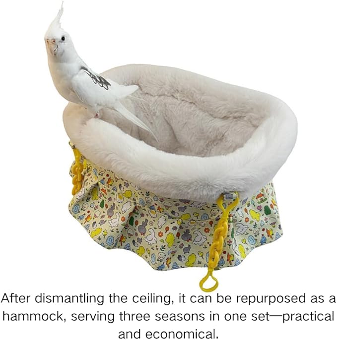 2 in 1 Warm Bird Carrier Bag, Bird Hammock Bed for Cage, Winter Travel Bag, Portable Parrot Outing Bag for Lovebird, Budgie, Conure, Quaker, Small Medium Birds (Blue,Large)