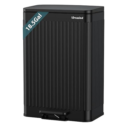 Lovewind Kitchen Trash Can, 18.5 Gallon / 70L Large Kitchen Garbage Can with Soft Close Lid – Pet Resistant, Removable Inner Bucket, Stainless Steel Trash Bin Perfect for Big Families, Black