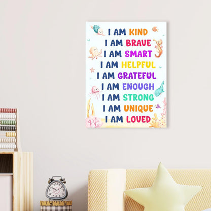 OTINGQD Positive Affirmations Wall Decor for Kids,I Am Kind Smart Canvas Wall Art,Nursery Marine Animal Wall Art,Inspirational Wall Decor for Kids Room Classroom Nursery