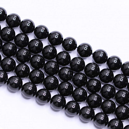 PLTbeads Natural Gemstone Loose Beads Smooth Round Approxi 15 inch DIY Bracelet Necklace for Jewelry Making (6mm, Black Tourmaline)
