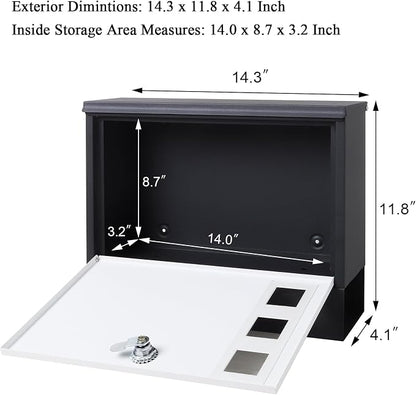 Locking Mailbox Wall Mounted Vertical– Jssmst mailboxes with Key Lock and Newspaper Compartment, Key Lock Drop Box Large Capacity, 14.3 x 3.8 x 11.8 Inch, White，SM-HPB911WN