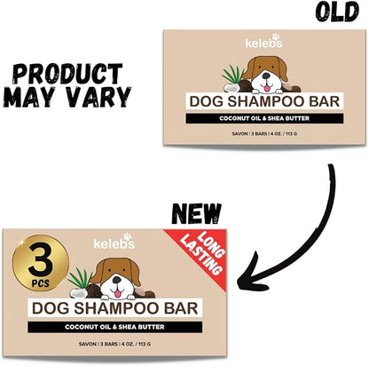 Deshedding Dog Shampoo Bar for Shedding Control, Natural Ingredients with Coconut Oil & Shea Butter | No Plastic Waste | Vegan | 3 Bars
