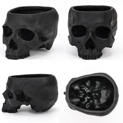 Sinromrich Skull Planter Pot for Plants - Realistic Human Skull Head Flower Pot, Halloween/Gothic Décor, Resin Planter for Succulents, Bonsai, Cactus, Home Bar, Desk, Spooky Gift Idea (Black)