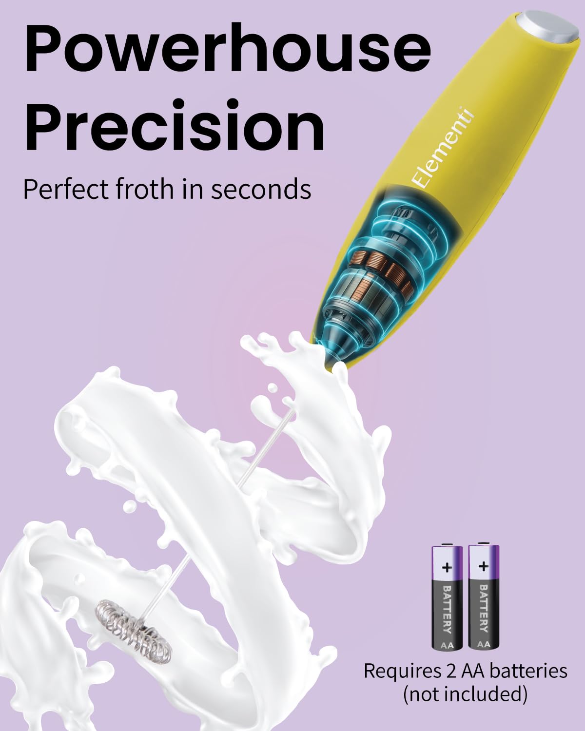 Elementi Portable Electric Milk Frother, Matcha Whisk, Milk Frother for Coffee Frother Electric Hand Blender, Mini Electric Whisk Small Hand Blender (Periwinkle)
