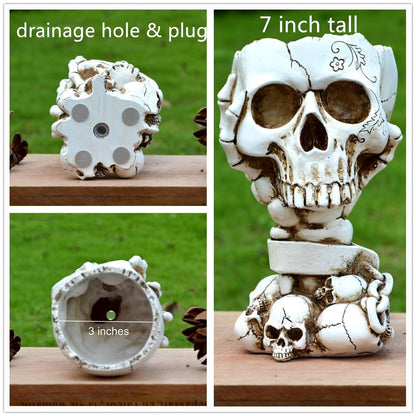 Skull Planter, Goth Flower Pot, Gothic Plant Pots, Succulent Pots with Drainage, Halloween Plant Pot, Tall White Skulls Statue, Funny Desk Home Decor, Cool Figurines Flower Pots Gift for Mother Father