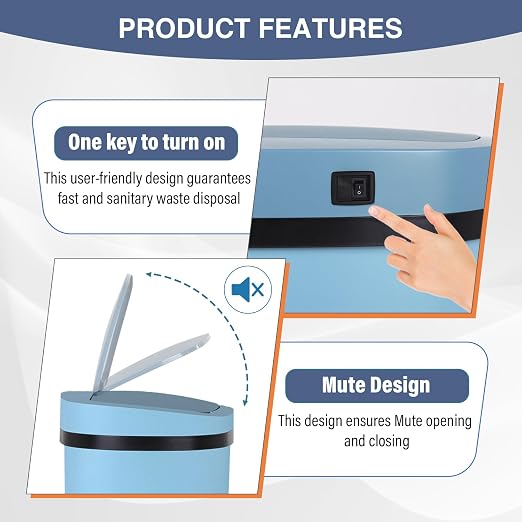 PayLessHere | 13 Gallon Stainless Steel Trash Can | Blue | Automatic Touchless Lid with Motion Sensor | Kitchen Garbage Can with Waterproof Design | for Home, Office, Bathroom | Pack of 1