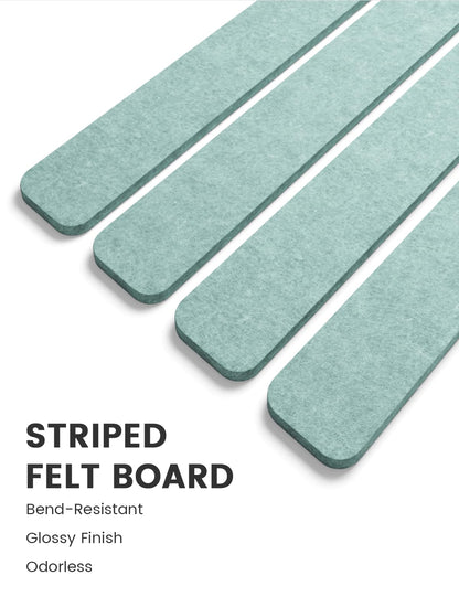 Fluxynara Cork Board Alternative Felt Strip Board 8-Pack 13"x2", Office Pin Board with 50 Push Pins, Adhesive Install for Bedroom Door & Home Office (Teal Blue)
