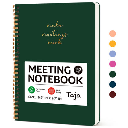 Meeting Notebook for Work Organization - Work notebook with action items, Meeting Minutes Planner Notebook, Perfect Office Supplies for Men & Women - Dark Green