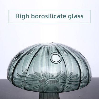 LIANGLIDE Mushroom Shaped Glass Vase, Transparent, Modern, Multipurpose, Table Top, Home Office, Bedroom, Wedding, Graduation, Mother's Day, Women, Flowers, 12.3 x 14.5cm, 110g