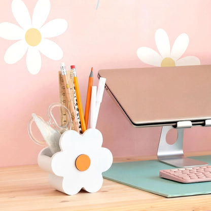 Tenceur Daisy Flower Pen Holder Cute Daisy Large Capacity Pencil Holder White Office Decor Pencil Cup Pot Desk Organizer for Office Makeup Brush Holders Back to School Funny Gift for Coworkers Women