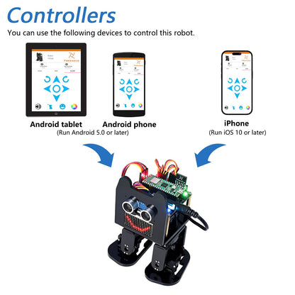 Freenove Bipedal Robot Kit for Raspberry Pi Pico W (Included) (Compatible with Arduino IDE), LED Matrix Expressions, Obstacle Avoidance, Colorful Lights, Buzzer, Speaker, App