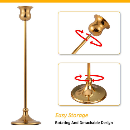 Taper Candle Holder Tall Vintage Metal Candlestick Holders Candle Stick Candelabra for Halloween Thanksgiving Christmas Holiday Wedding (Gold, 2 Sets (6 pcs))