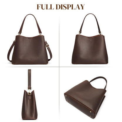 S-ZONE Leather Crossbody Bags for Women Shoulder Bag Multi Compartments Bucket Purses