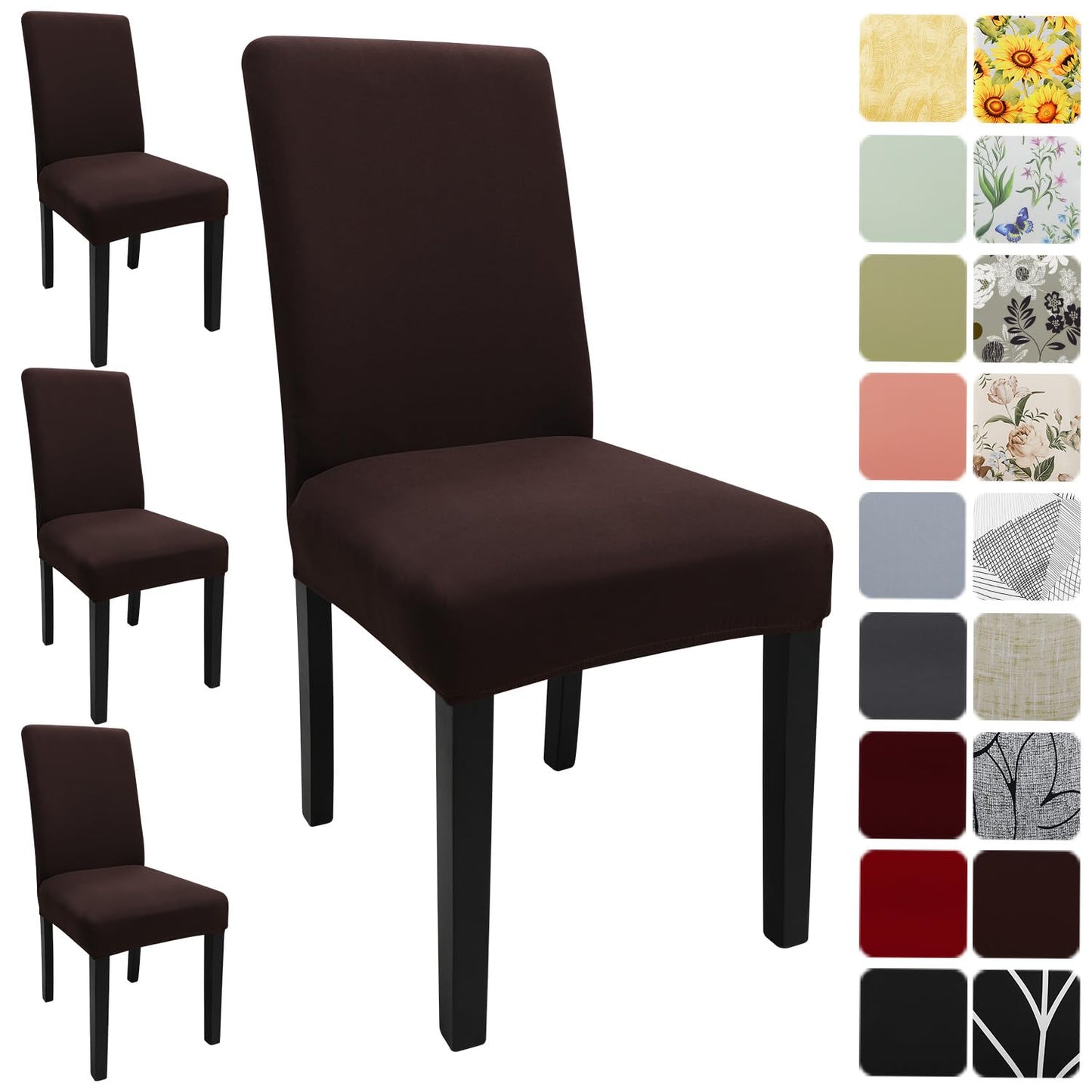 Keyroal Dining Room Chair Covers Set of 4, Stretch Solid Color Parsons Chair Slipcovers Spandex Removable Washable Kitchen Chair Protector Cover for Dining Room, Hotel, Ceremony(Coffee)