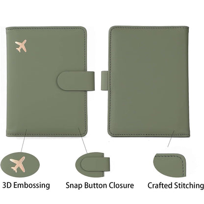 Melsbrinna Premium Leather Passport Holder Covers Case, Waterproof Rfid Blocking Travel Wallet Passport Holder with Pen Holder, Cute Passport Book for Women/Men (Simplicity, AE-Moss green)