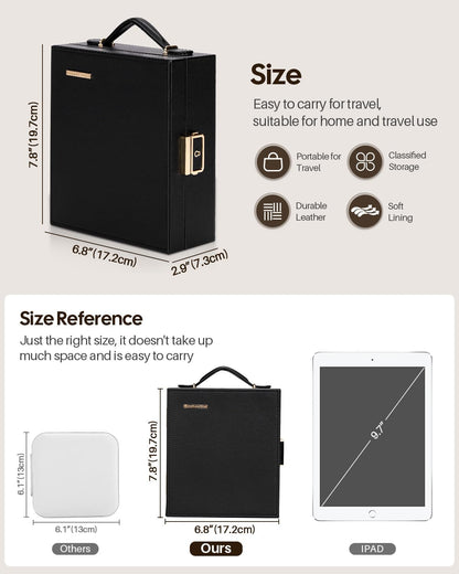 Enthralite Large Travel Jewelry Case: Portable Jewelry Box with Mirror - PU Leather Small Jewelry Organizer for Rings Earrings Necklaces Bracelets - Birthday Gift for Her - Jewelry Storage