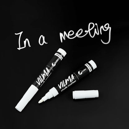 VILMA White Liquid Chalk Markers 36 Pack Chalk Pens for Blackboard, Chalkboard, Windows, Glass, LED Board, Bistro Signs – Erasable Water-Based Ink Ideal for Teachers, Artists & DIY Projects