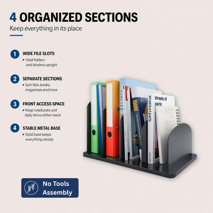 CraftSaints Vertical File Organizer for Desk, 4 Sections, Desktop Organizer File Sorter Office Organization File Holder for Home, Office & Classroom (Solid)