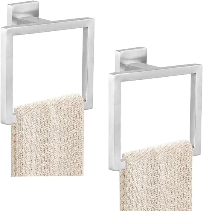 JOPOFI 2-Piece Towel Ring - Thicken Stainless Steel Towel Holder, Towel Racks for Bathroom, Square Modern Design Hand Towel Holder, Contemporary Hand Towel Bar - Brushed Nickel