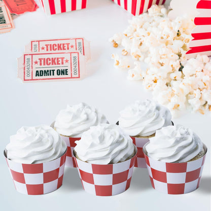 Race-Themed Checkered Cupcake Wrappers, Set of 42 - Red Checkered and Black and White Checker Pattern Cupcake Wrappers for Race Car Party Supplies by Pretty Cute Studios