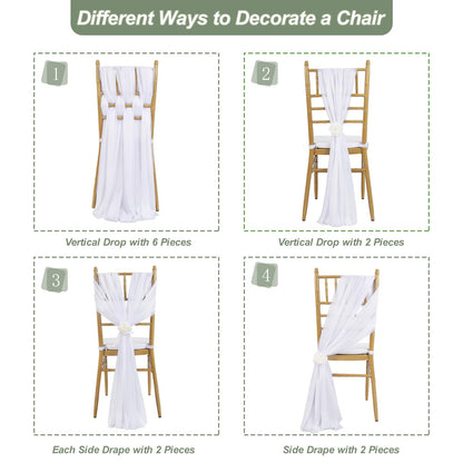 Fanqisi White Chair Sashes 16 Packs 8ft Long Aisle Wedding Chair Back Side Decorations Fabric Sheer Church Tulle Chairs Drapes Bulk