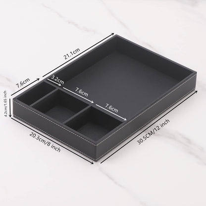 SYRWDXTX Guestroom Decoration Tray, Nightstand or Dresser Organizer, Valet Tray, 4 Compartment PU Leather Drawer Storage Organizer