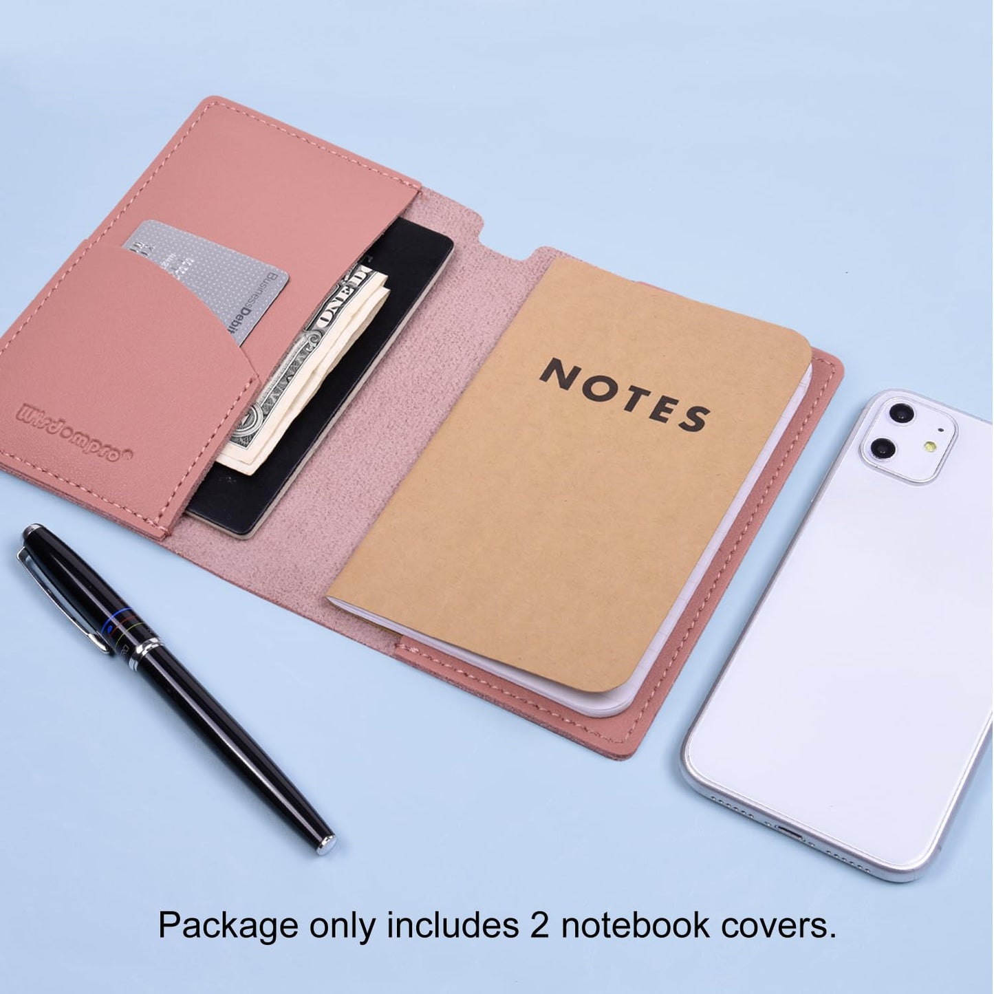 Wisdompro Journal Cover, 2 Pack PU Leather Notebook Cover for Field Notes,or other 3.5" x 5.5" Pocket Notebooks - Pink