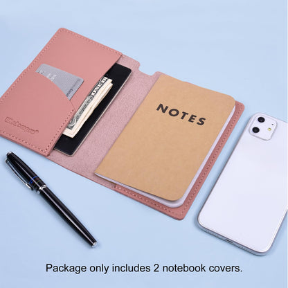 Wisdompro Journal Cover, 2 Pack PU Leather Notebook Cover for Field Notes,or other 3.5" x 5.5" Pocket Notebooks - Pink
