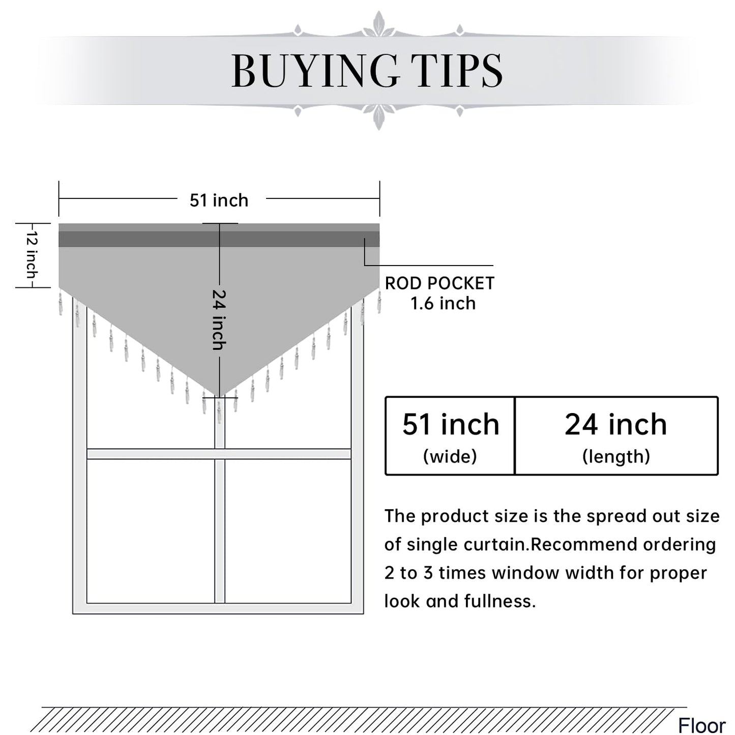 WUBODTI Halloween Black Beaded Sheer Valance Curtains for Windows 3Pcs, Gothic Farmhouse Window Valance Beads Tassel Semi Sheer Curtain Valances for Bedroom Bathroom Kitchen, 51 x 24 Inch Length