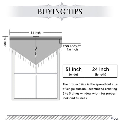 WUBODTI Halloween Black Beaded Sheer Valance Curtains for Windows 3Pcs, Gothic Farmhouse Window Valance Beads Tassel Semi Sheer Curtain Valances for Bedroom Bathroom Kitchen, 51 x 24 Inch Length