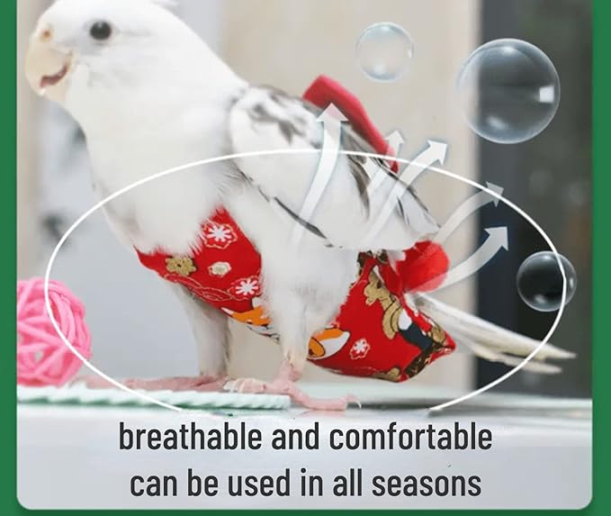 Bird Flight Suits Diapers, Parrot Flight Suits Diapers for Monk Parakeets, Cockatiels Flight Suits, Parrot Clothes, Bird Training Nappy Suit Liners Clothes (XS, Red-B)