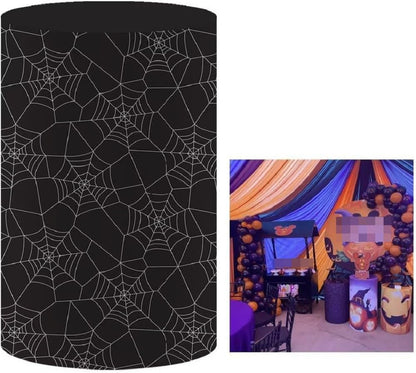 KONPON Halloween Party Cylinder Cover Black Horrible Spider Web Plinth Pedestal Covers for Spooky Ghost Horrible Dress up Parties Photoshoot