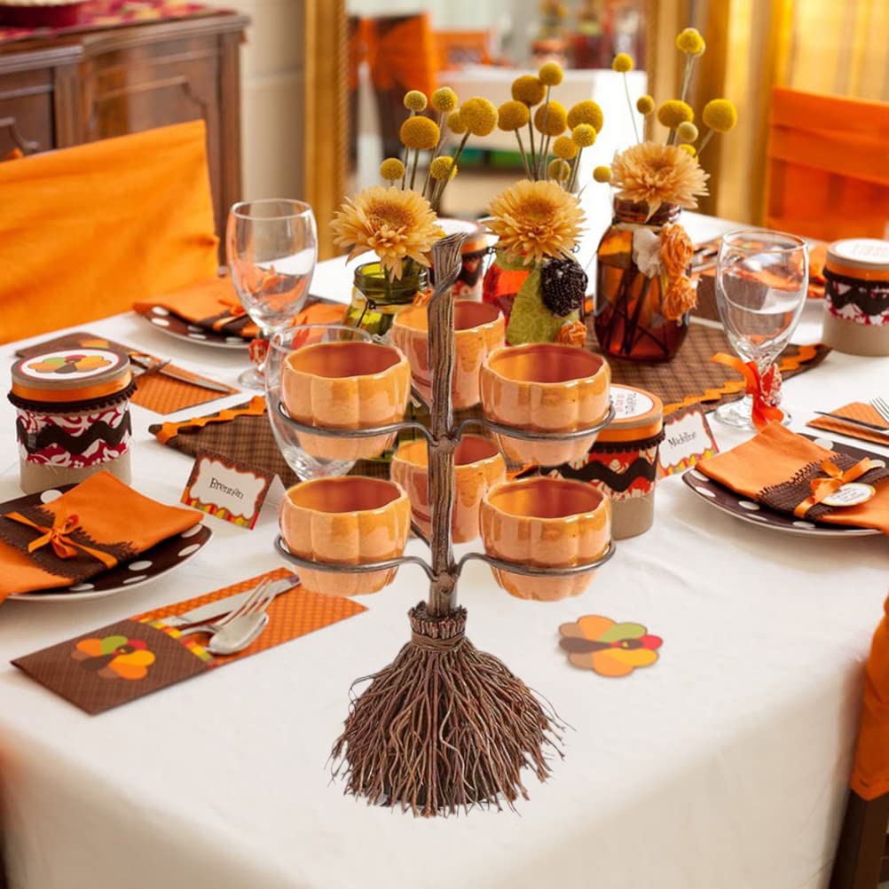 Halloween Pumpkin Snack Bowl Stand, Halloween Broomstick Snack Bowl Stand, Pumpkin Snack Tray, Detachable Candy Holder Bowl Halloween Party Favor Supplies for Serving Snacks,