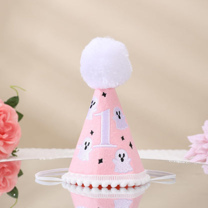 Kaniwati Spooky One First Birthday Hat - Pink Ghost 1st Birthday Hat, Halloween Horror 1st Party Decorations, First Photo Prop