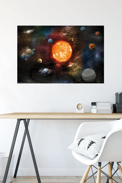 Orbiting Solar System Wall Poster, 34L" x 22.4W", Unframed Version