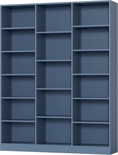 FACBOTALL Triple Wide Bookshelf, 6 Tier Large Bookshelf, Bookcase with 17 Open Display Shelves, 74'' Tall Bookcases and Bookshelves for Living Room, Home Office, Library, Blue