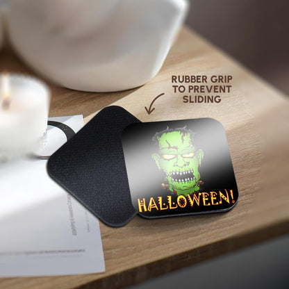 3dRose cst_53348_1 Frankenstein Halloween 2 on Black Soft Coasters, Set of 4