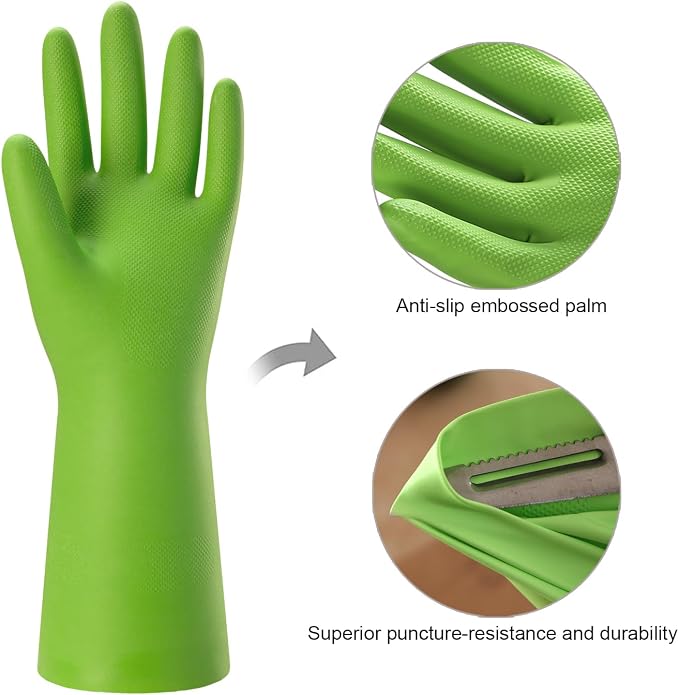 Bamllum Rubber Cleaning Gloves for Kitchen - 4 Pairs Reusable Dishwashing Gloves for Household, Flexible Long-lasting & Waterproof (Large, Blue+Green+Red+Orange)